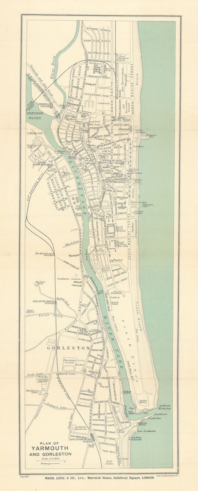Associate Product YARMOUTH & GORLESTON vintage tourist town city plan. Norfolk. WARD LOCK 1909 map