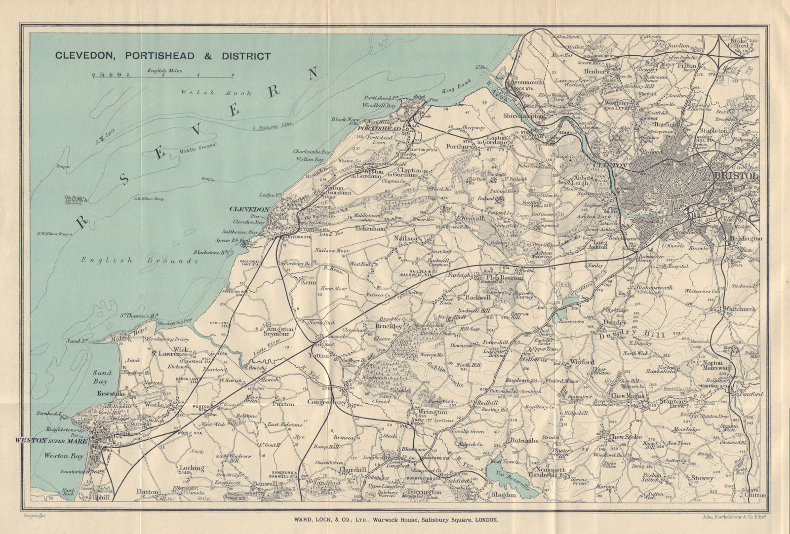 SOMERSET COAST Clevedon Portishead Weston-super-Mare Bristol WARD LOCK 1912 map