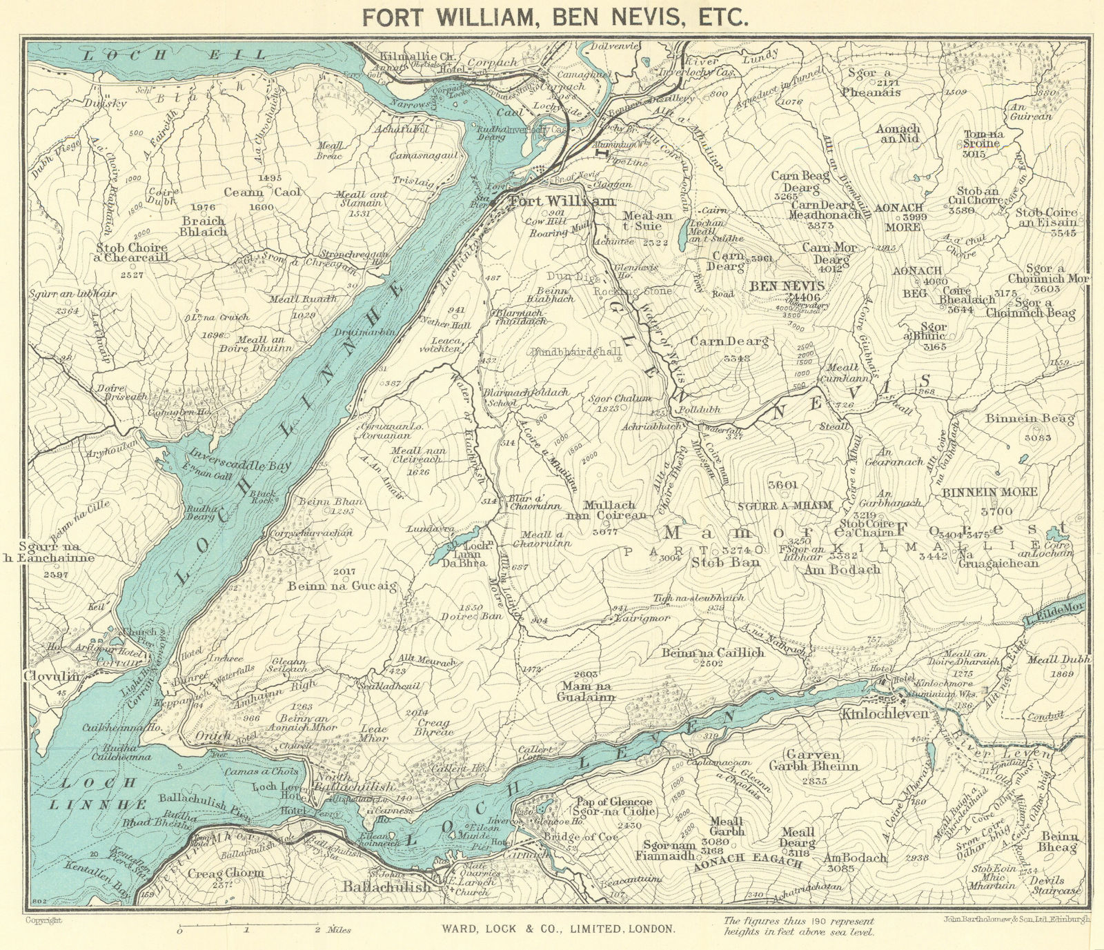 LOCHABER. Fort William Ben Nevis Loch Linnhe/Leven. Scotland. WARD LOCK 1951 map