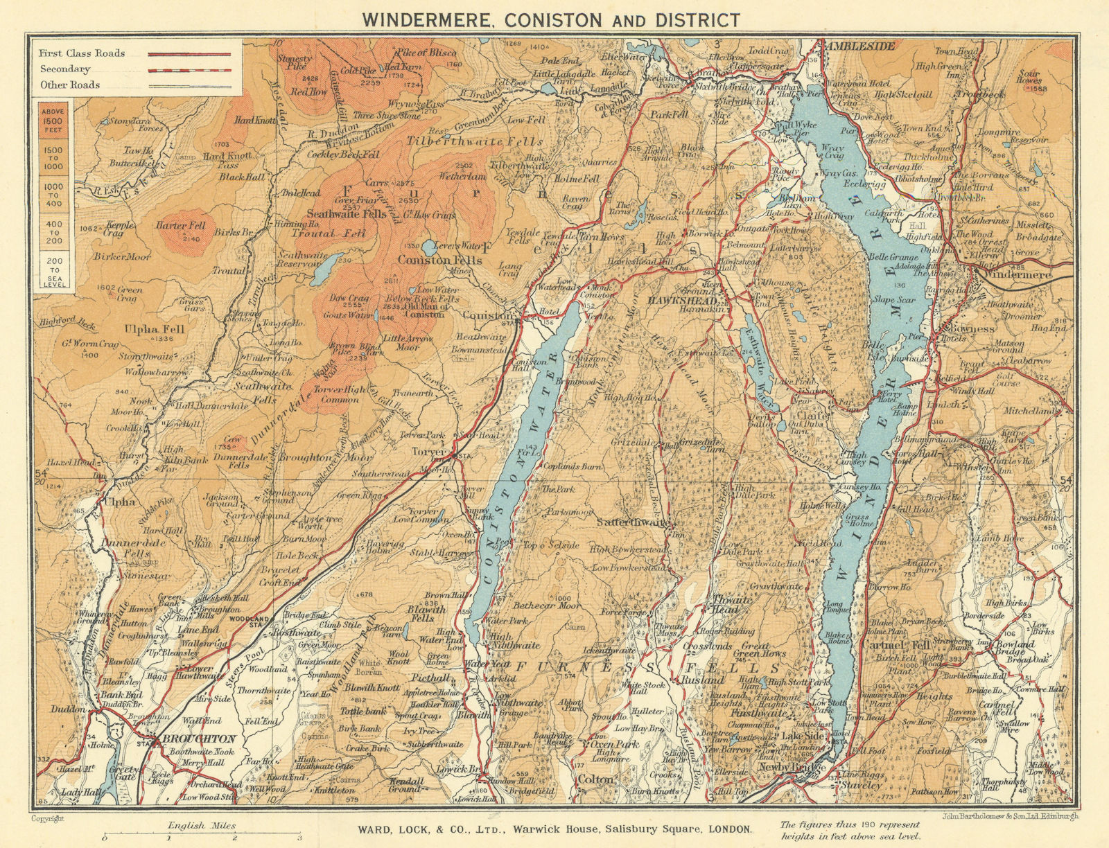 WINDERMERE & CONISTON WATER. Ambleside Lake District Cumbria. WARD LOCK 1938 map