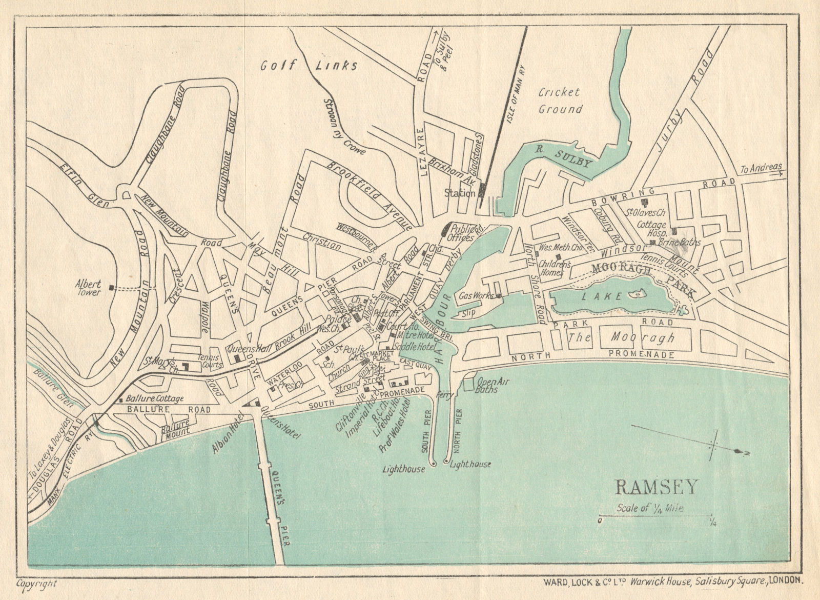RAMSEY vintage town/city plan. Isle of Man. WARD LOCK 1921 old antique map