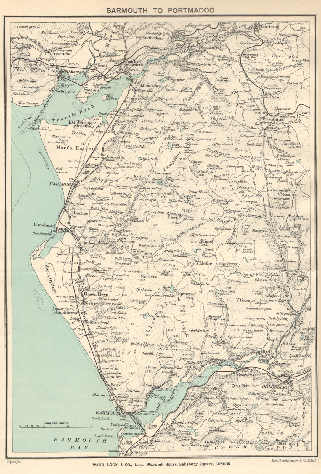 SNOWDONIA COAST. Barmouth-Porthmadog. Ffestiniog Dolgellau. WARD LOCK 1919 map