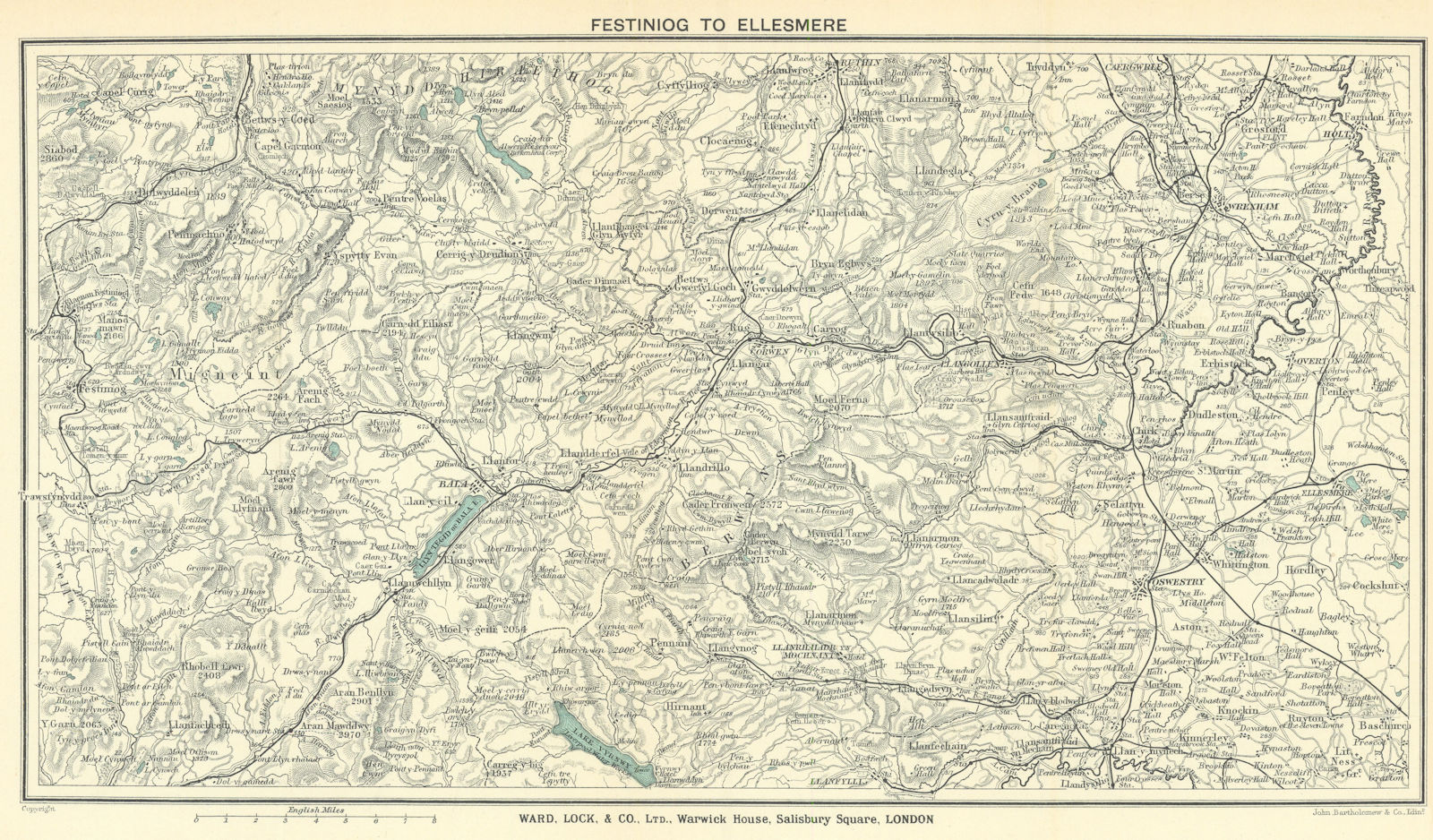 NORTH CENTRAL WALES. Ellesmere Bala Llangollen Wrexham Oswestry 1919 old map