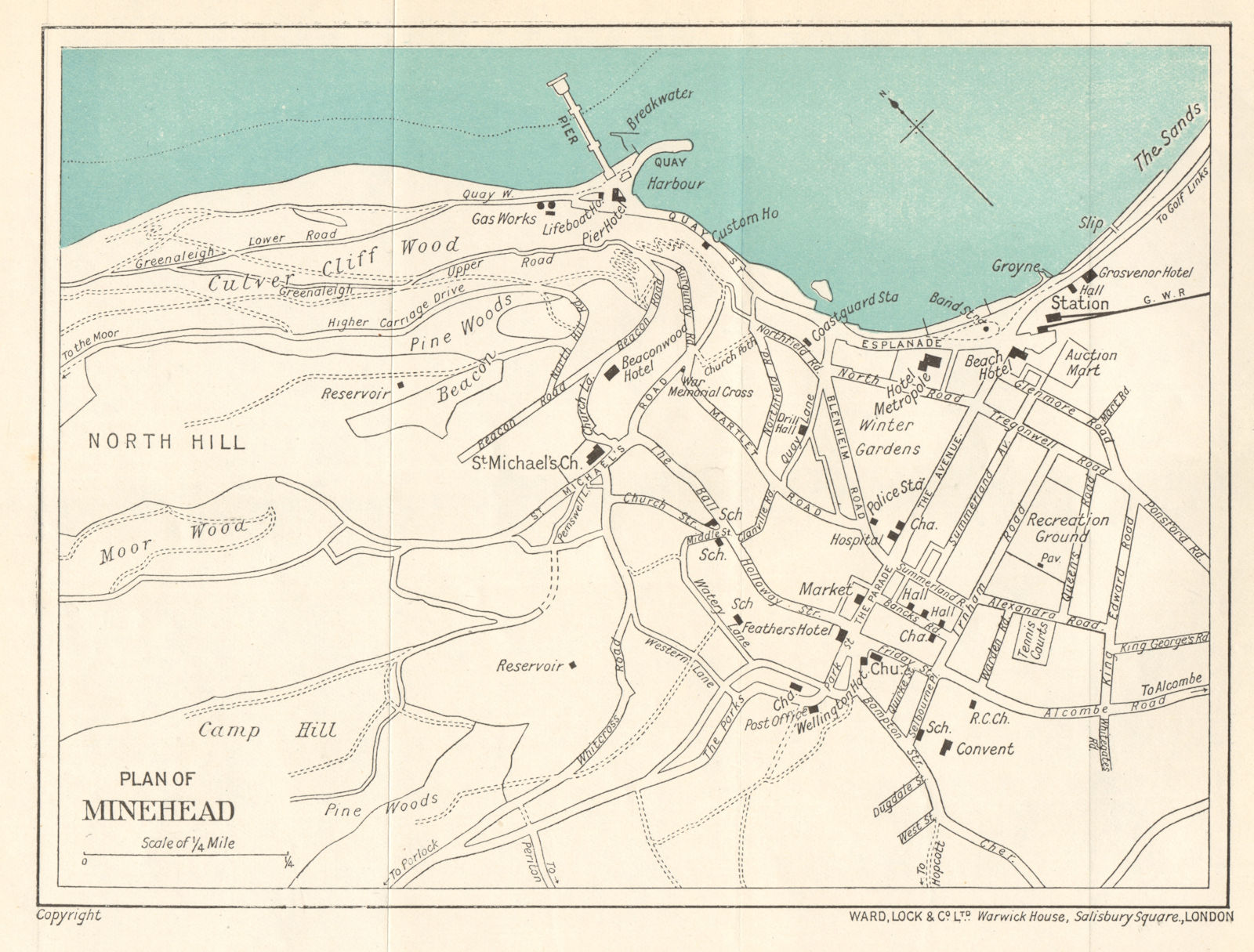 MINEHEAD vintage town/city plan. Somerset. WARD LOCK 1926 old vintage map