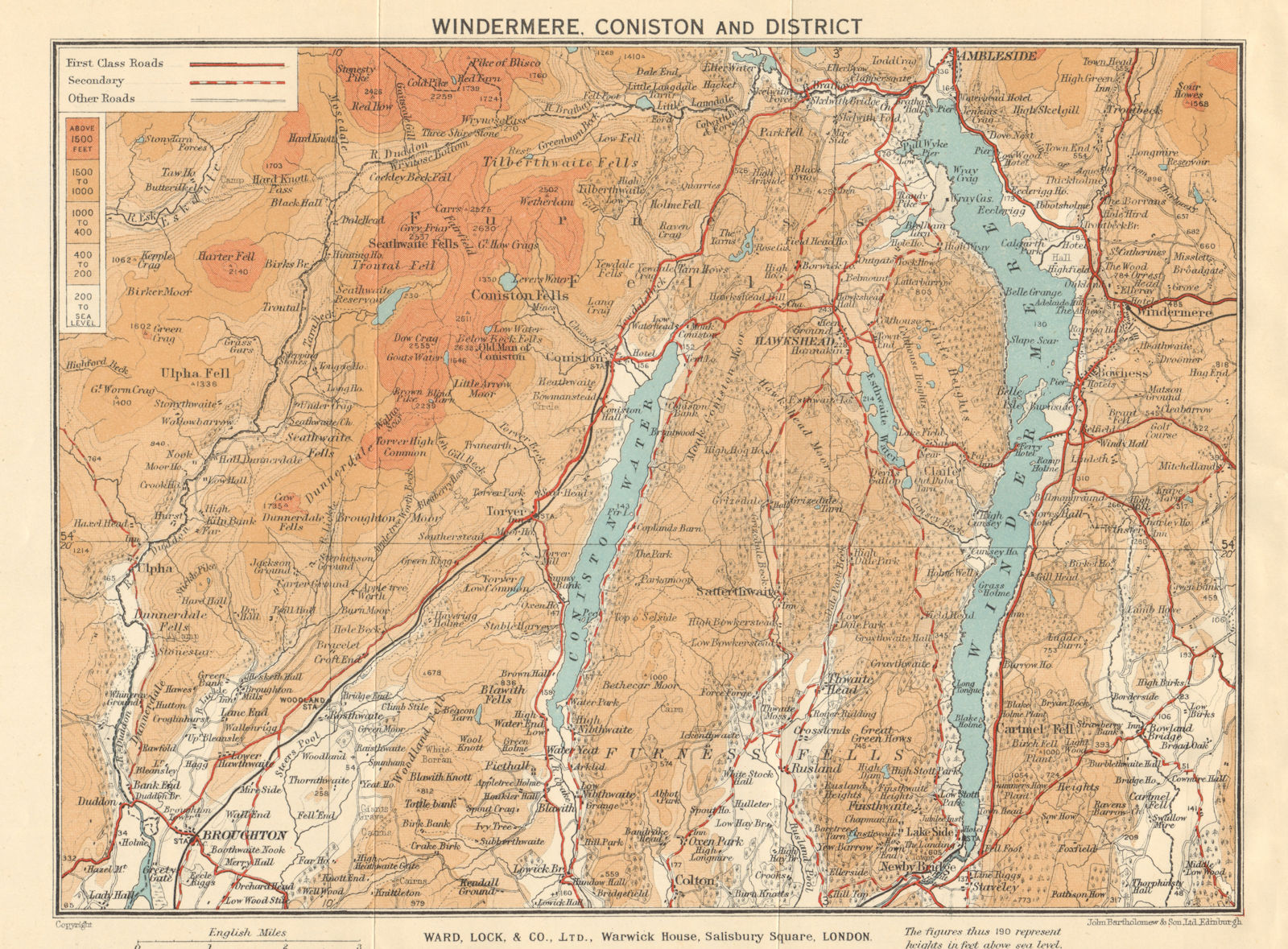 WINDERMERE & CONISTON WATER. Ambleside Cumbria Lake District. WARD LOCK 1939 map