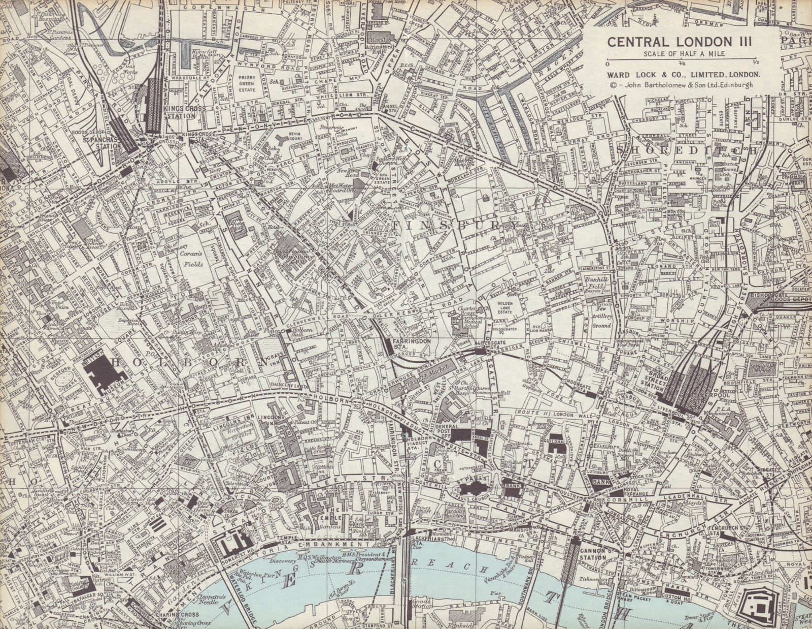 Central London 3. Holborn City Shoreditch Islington West End. WARD LOCK 1970 map