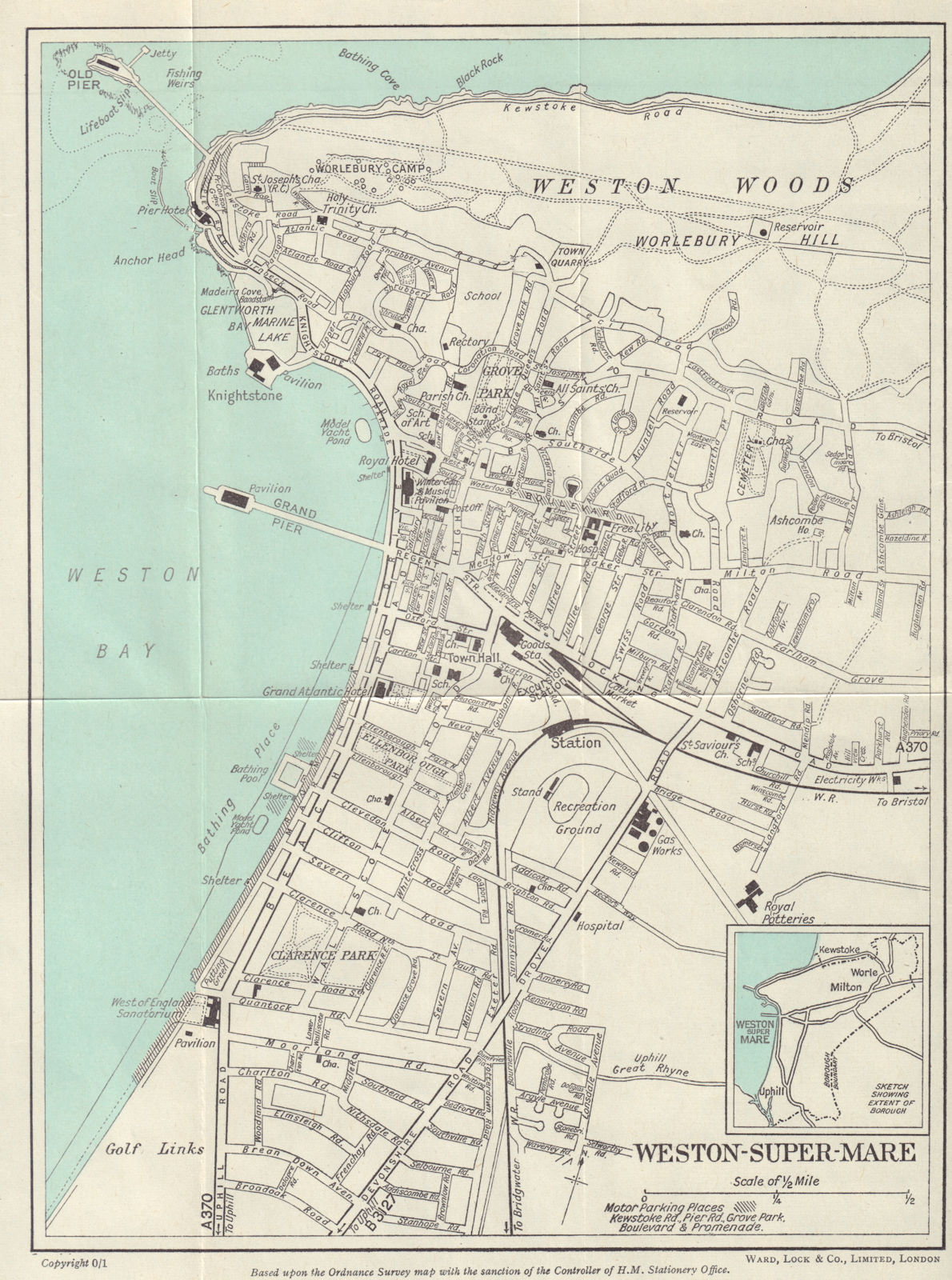 Associate Product WESTON-SUPER-MARE vintage tourist town city plan. Somerset. WARD LOCK 1929 map