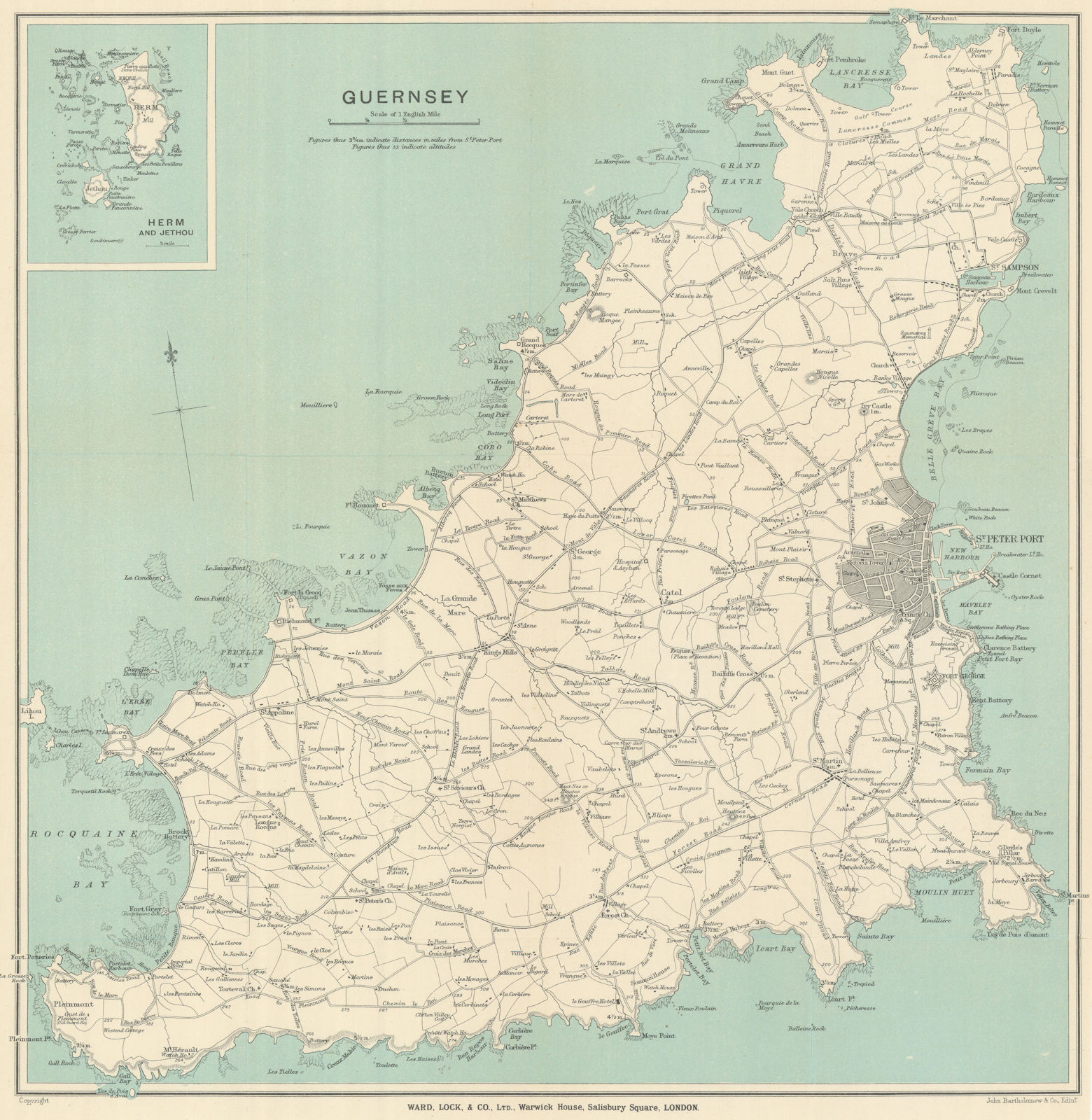GUERNSEY inset Herm & Jethou. St Peter Port. Channel Islands. WARD LOCK 1911 map