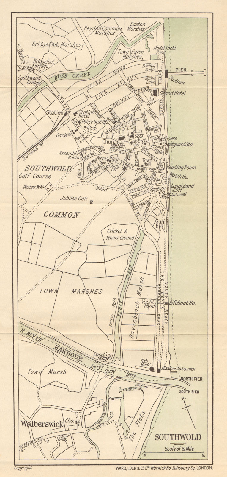 SOUTHWOLD vintage town/city plan. Suffolk. WARD LOCK 1918 antique map