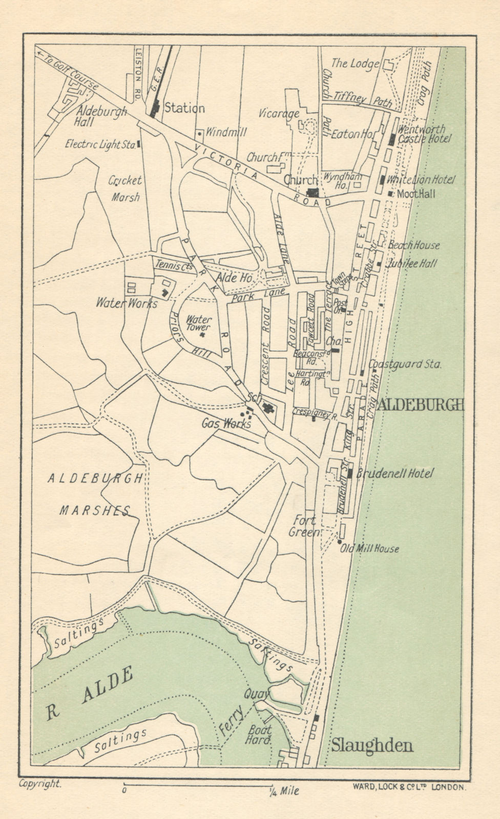 ALDEBURGH vintage town/city plan. Suffolk. WARD LOCK 1918 old antique map