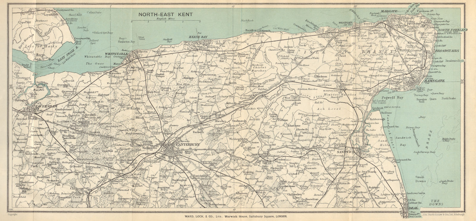 NORTH-EAST KENT. Thanet Faversham Canterbury Sandwich Ramsgate Margate 1929 map