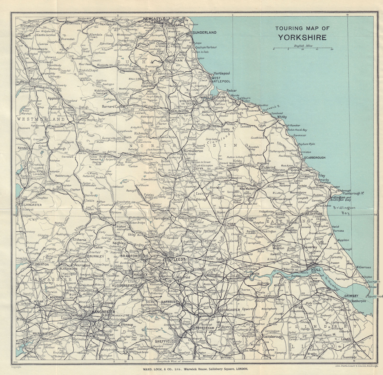 TOURING MAP OF YORKSHIRE & Northern England. Pre-motorways. WARD LOCK 1931