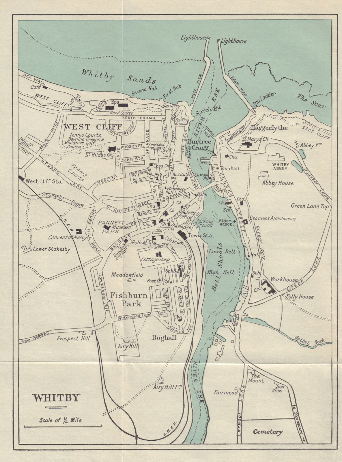 WHITBY vintage town/city plan. Yorkshire. WARD LOCK 1933 old vintage map chart