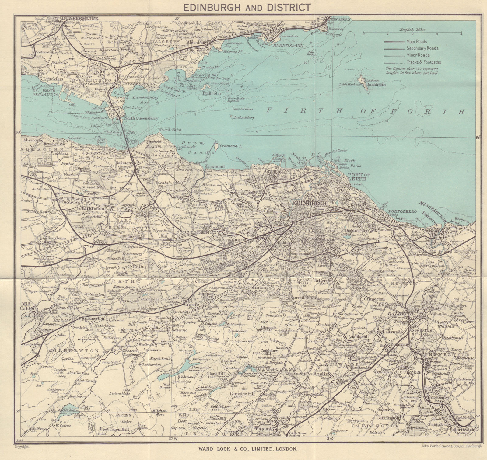 EDINBURGH environs. Portobello Leith Dunfermline Dalkeith. WARD LOCK 1957 map