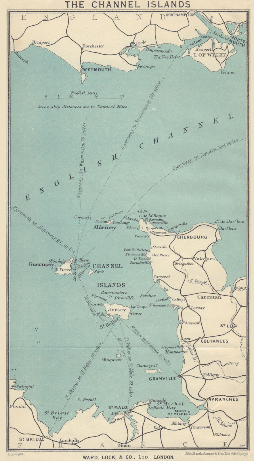 Associate Product Ferry routes to the CHANNEL ISLANDS. Jersey Guernsey. WARD LOCK 1934 old map