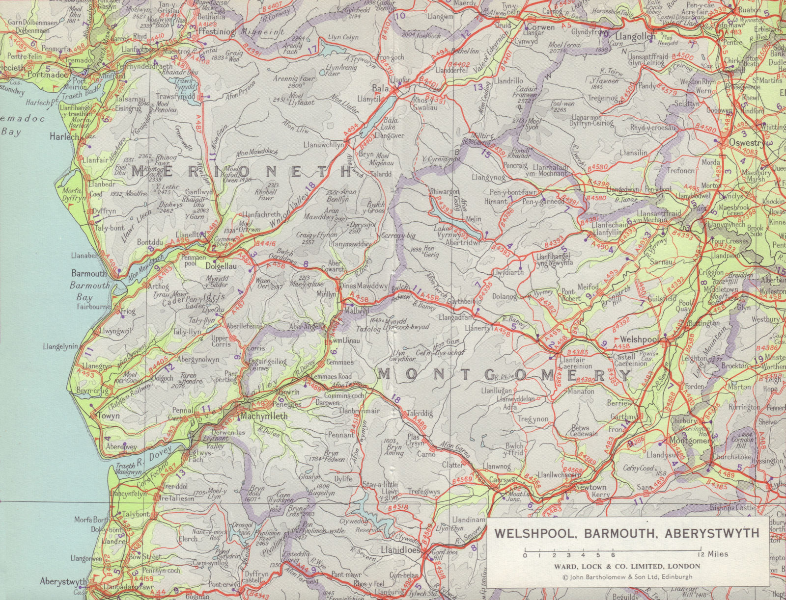 Central Wales. Welshpool Barmouth Aberystwyth Dolgellau. WARD LOCK 1966 map