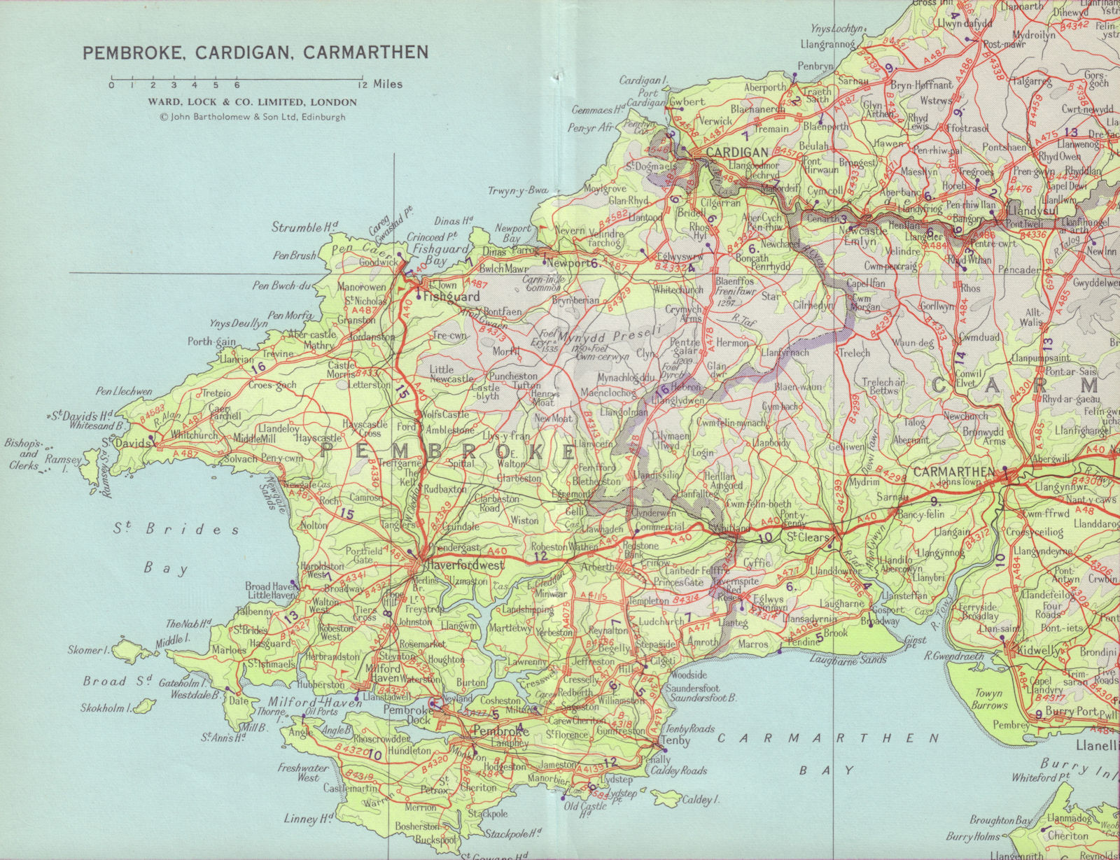 Pembrokeshire. Cardigan Carmarthen Haverfordwest St. David's. WARD LOCK 1966 map