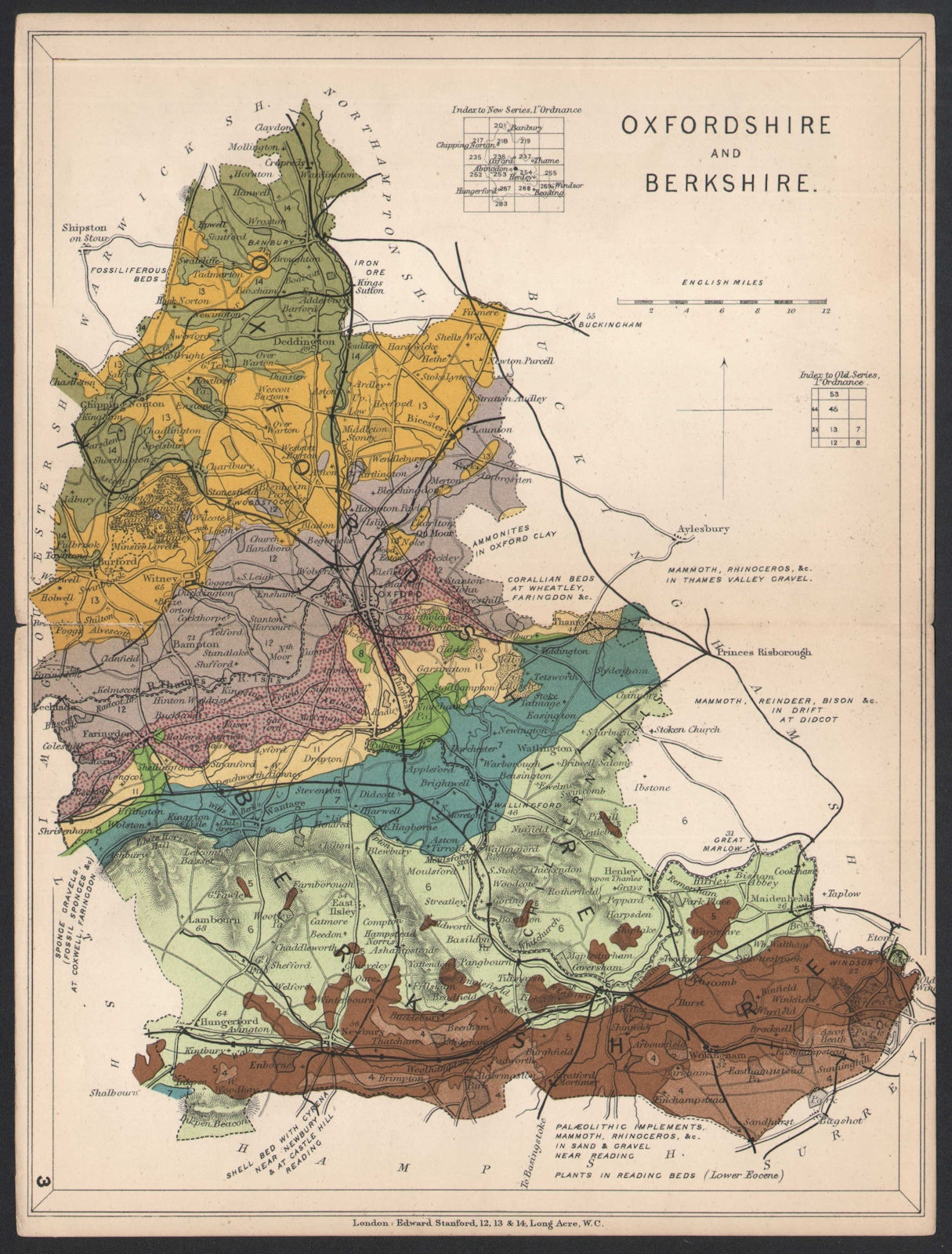 Associate Product OXFORDSHIRE AND BERKSHIRE Geological map. STANFORD 1907 old antique chart