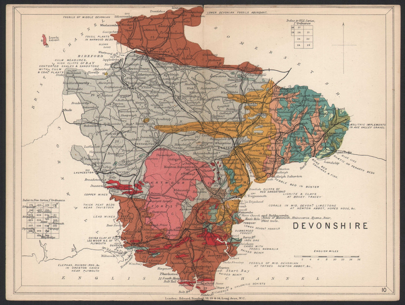 DEVON Devonshire. Geological map. STANFORD 1907 old antique plan chart