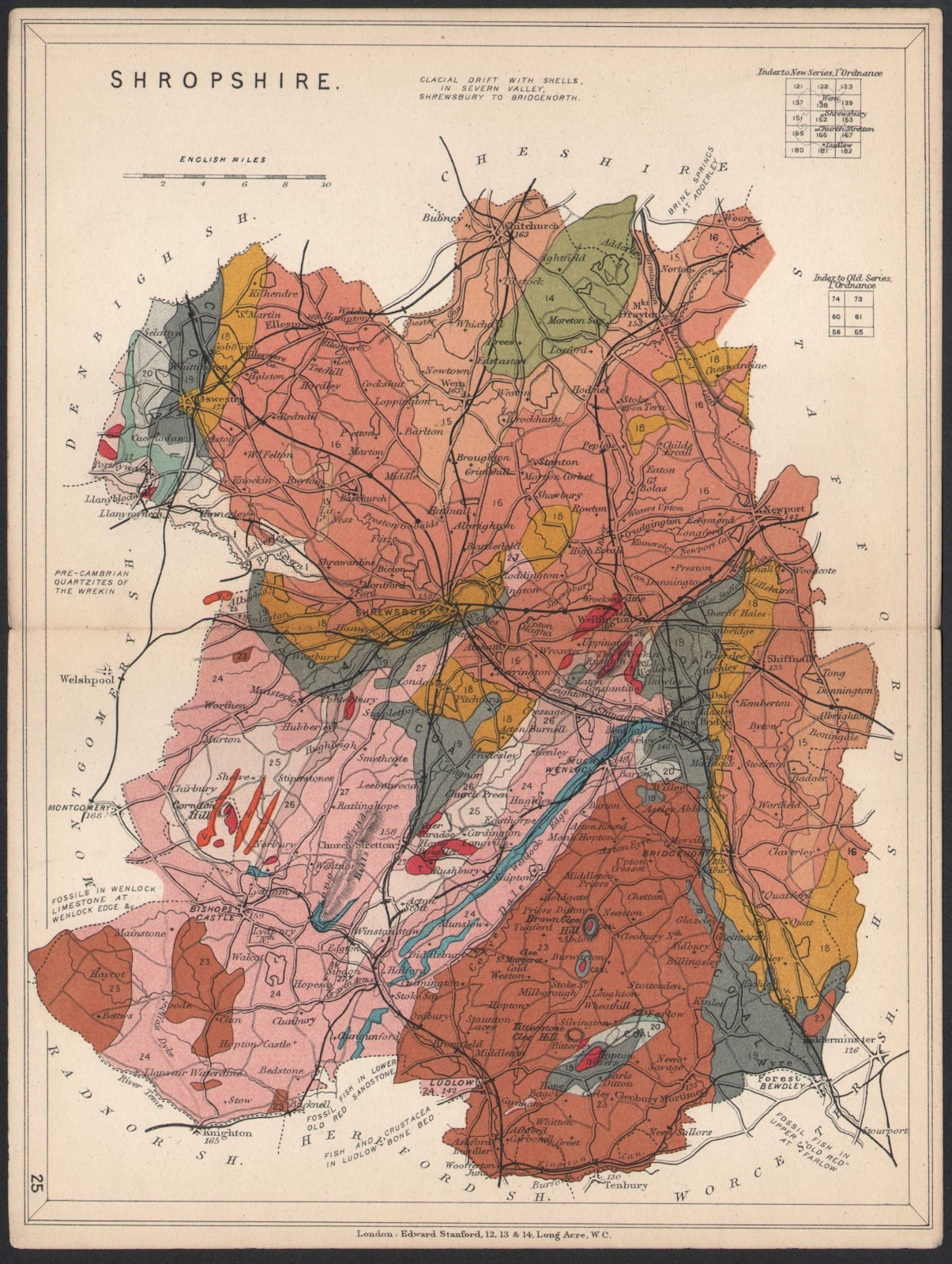 SHROPSHIRE Geological map. STANFORD 1907 old antique vintage plan chart