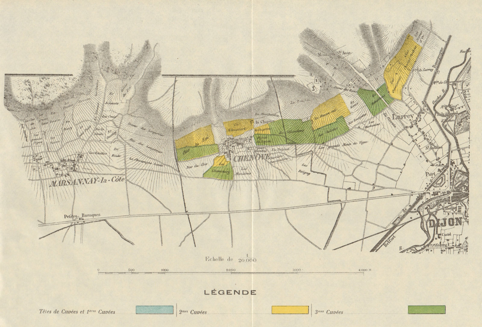 BURGUNDY BOURGOGNE VINEYARD MAP Dijon Larrey Chenôve Marsannay-Côte RODIER 1920