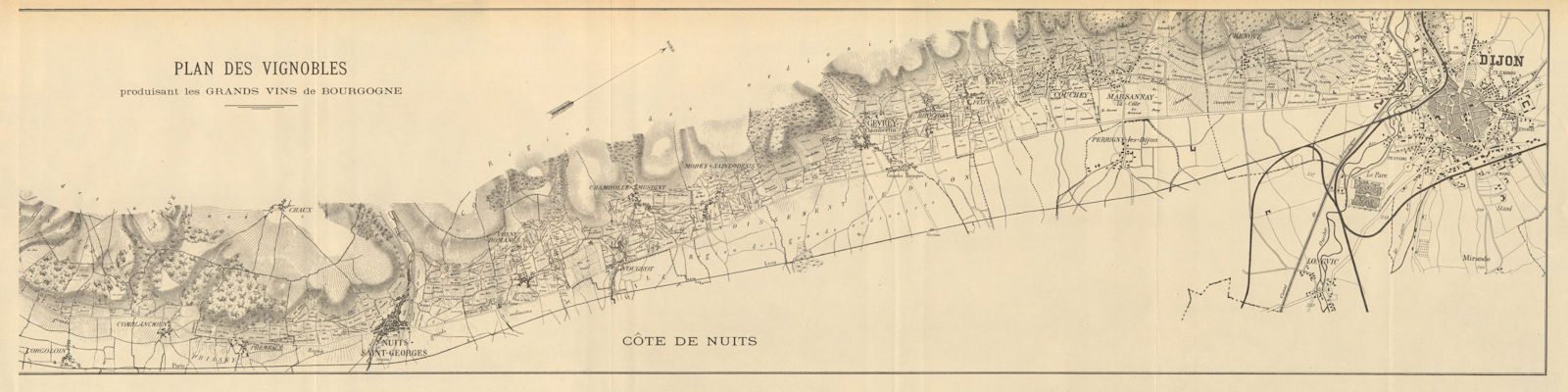 Vignobles… Grands Vins de Bourgogne. Côte de Nuits Burgundy wine map RODIER 1935