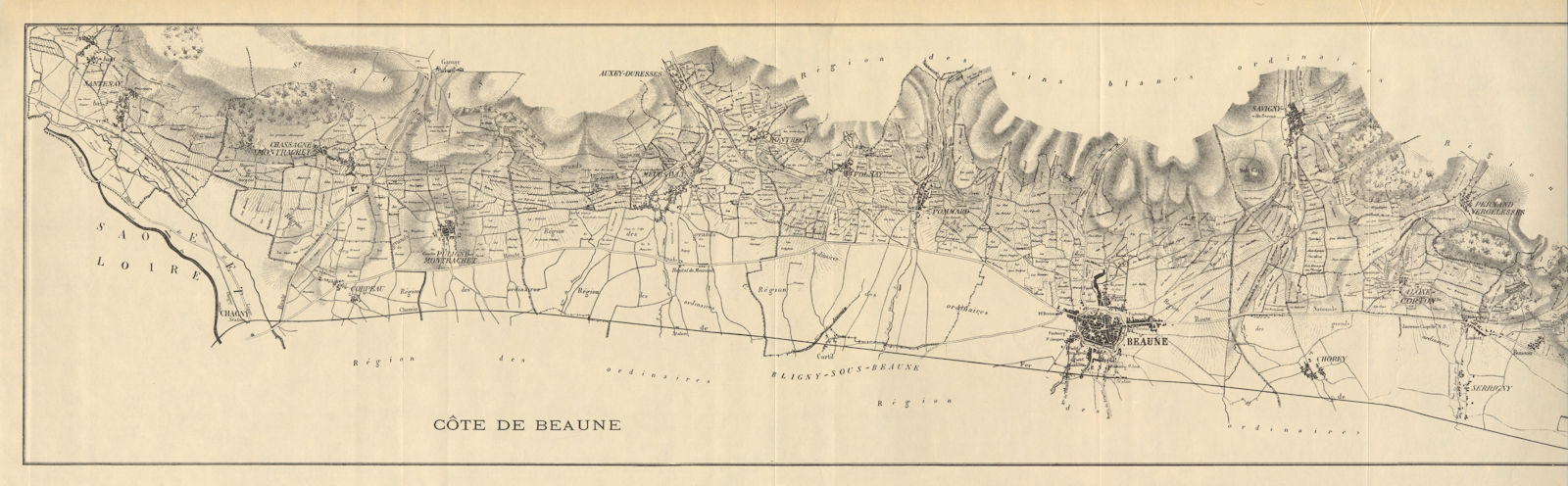 Vignobles Grands Vins de Bourgogne. Côte de Beaune Burgundy wine map RODIER 1935