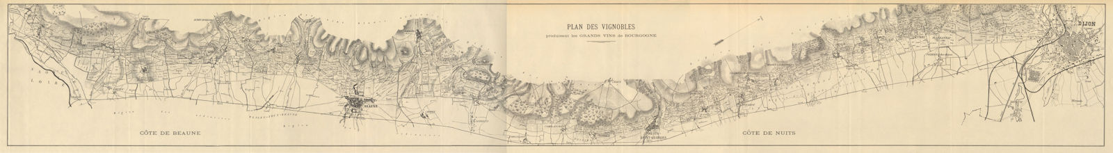 Vignobles Grands Vins de Bourgogne. Côte d'Or. Burgundy wine map. RODIER 1935