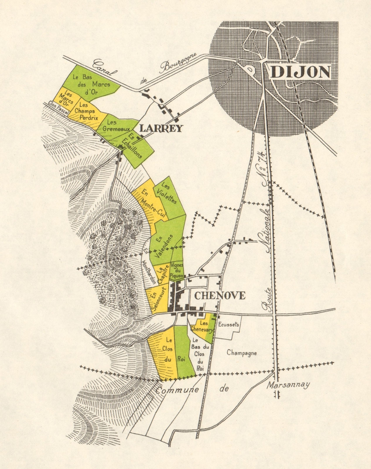 BURGUNDY BOURGOGNE VINEYARD MAP Côte de Nuits - Dijon Larrey Chenove RODIER 1948