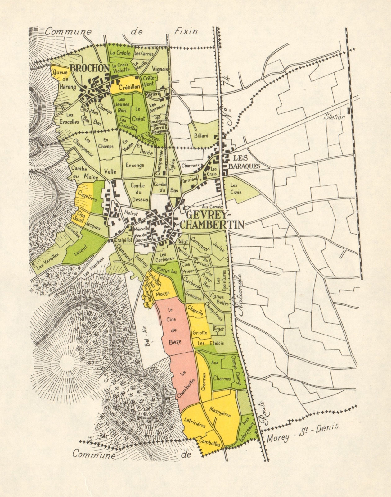 BURGUNDY BOURGOGNE VINEYARD MAP Côte de Nuits - Gevrey-Chambertin RODIER 1948