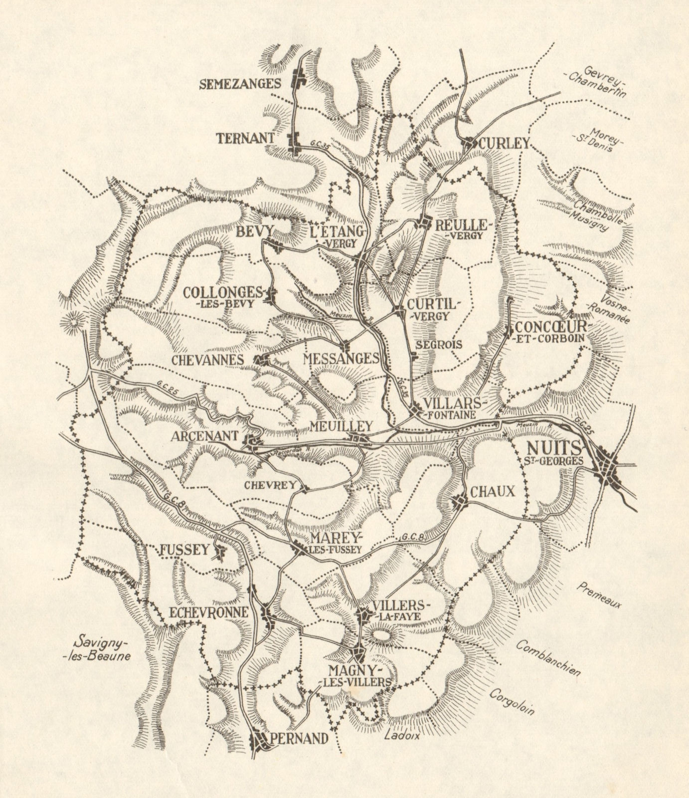 BURGUNDY BOURGOGNE VINEYARD MAP Arrière Hautes Côtes de Nuits RODIER 1948