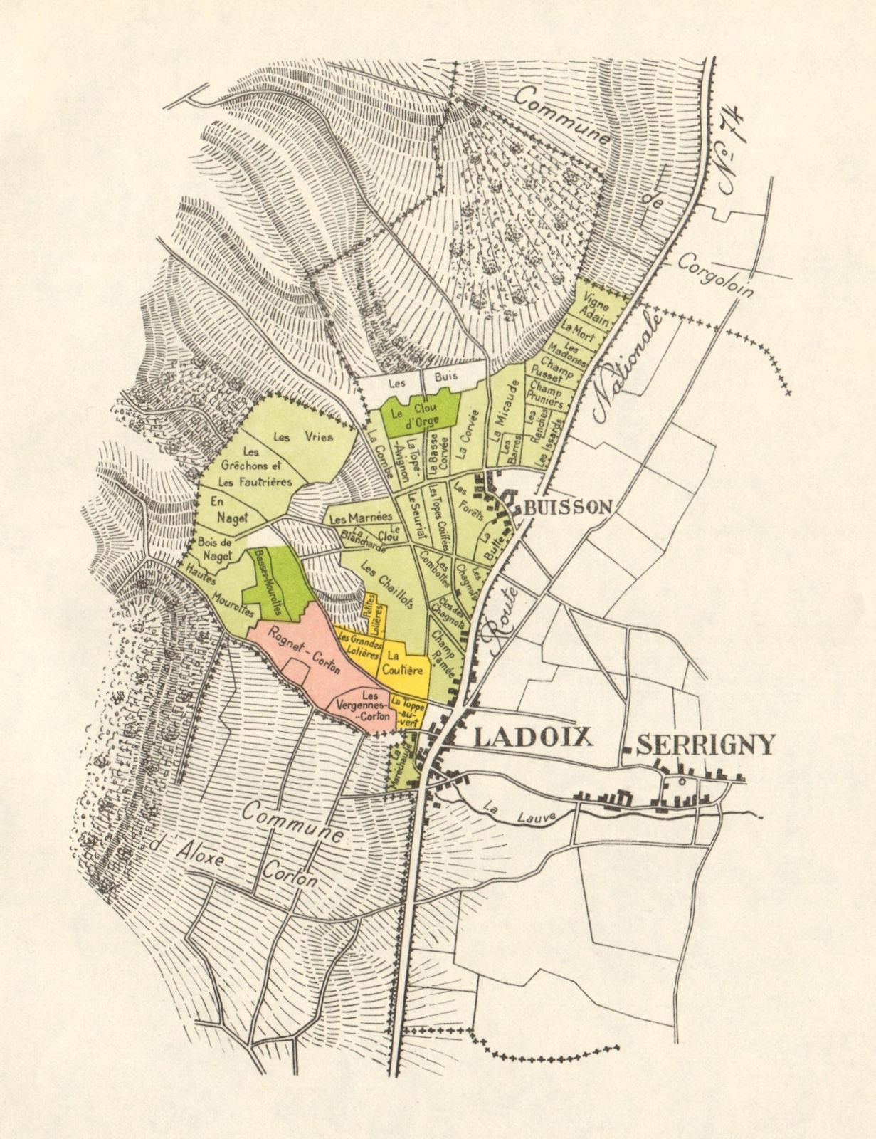 BURGUNDY BOURGOGNE VINEYARD MAP Côte de Beaune - Ladoix-Serrigny RODIER 1948