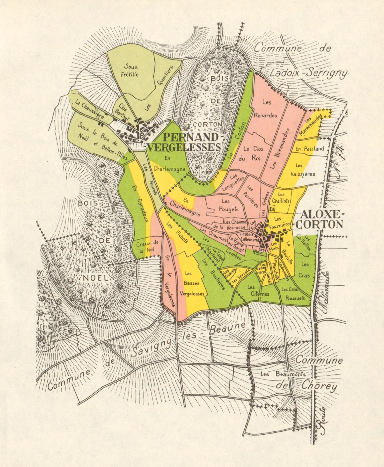 BURGUNDY BOURGOGNE VINEYARD MAP Aloxe-Corton Pernand-Vergelesses RODIER 1948