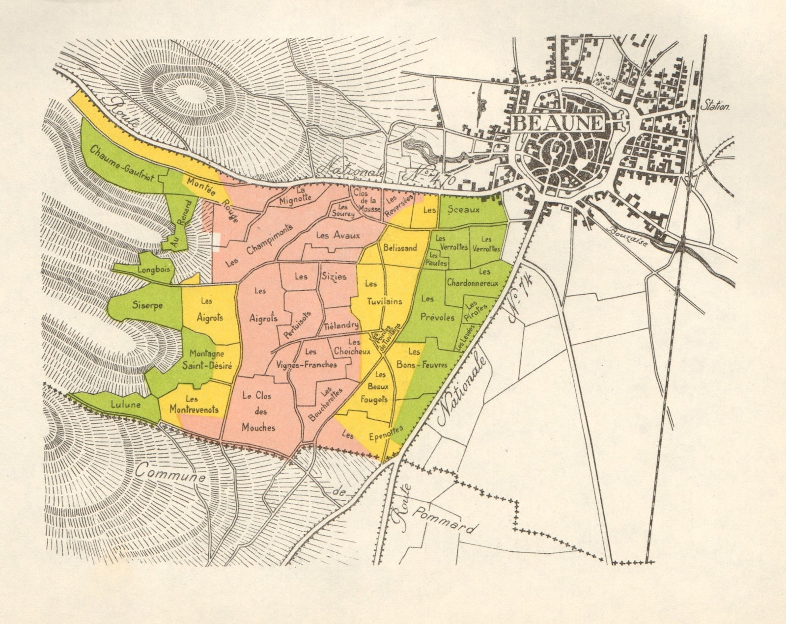 BURGUNDY BOURGOGNE VINEYARD MAP Côte de Beaune - Beaune Sud RODIER 1948