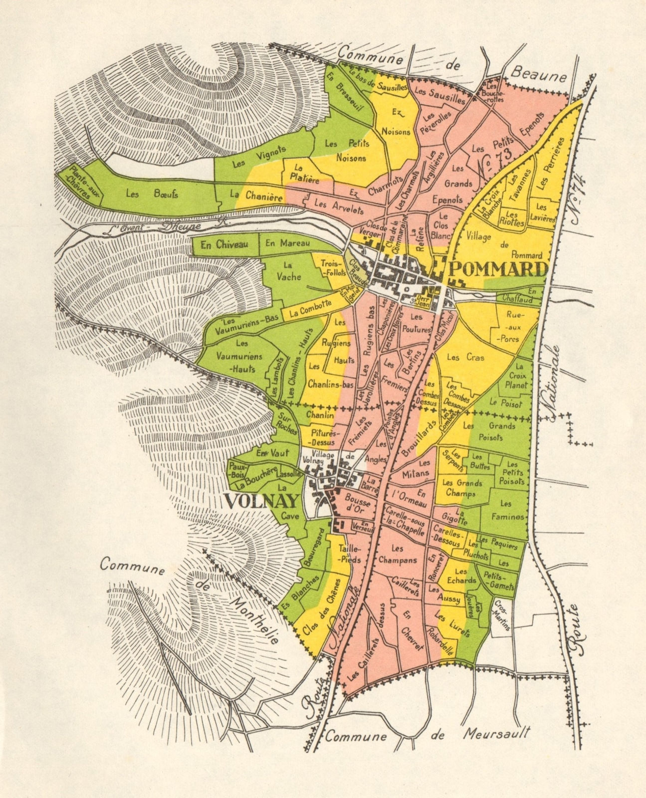 BURGUNDY BOURGOGNE VINEYARD MAP Côte de Beaune - Pommard La Volnay RODIER 1948