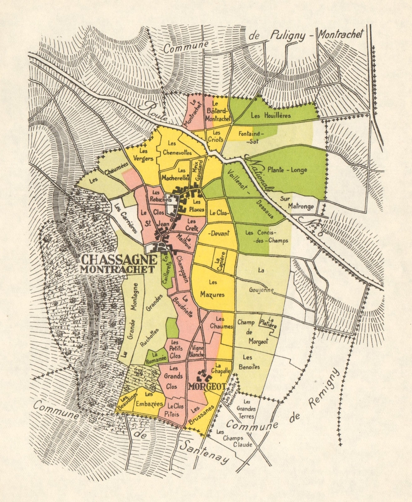 BURGUNDY BOURGOGNE VINEYARD MAP Côte de Beaune Chassagne-Montrachet RODIER 1948
