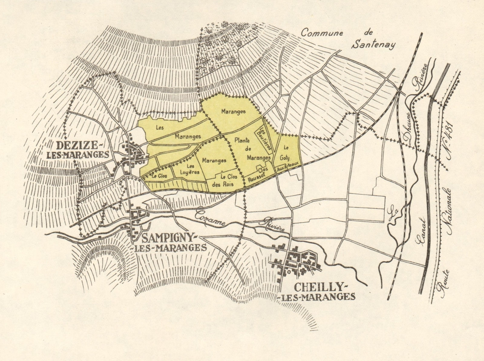 BURGUNDY BOURGOGNE VINEYARD MAP Côte de Beaune - Dezize-les-Maranges RODIER 1948