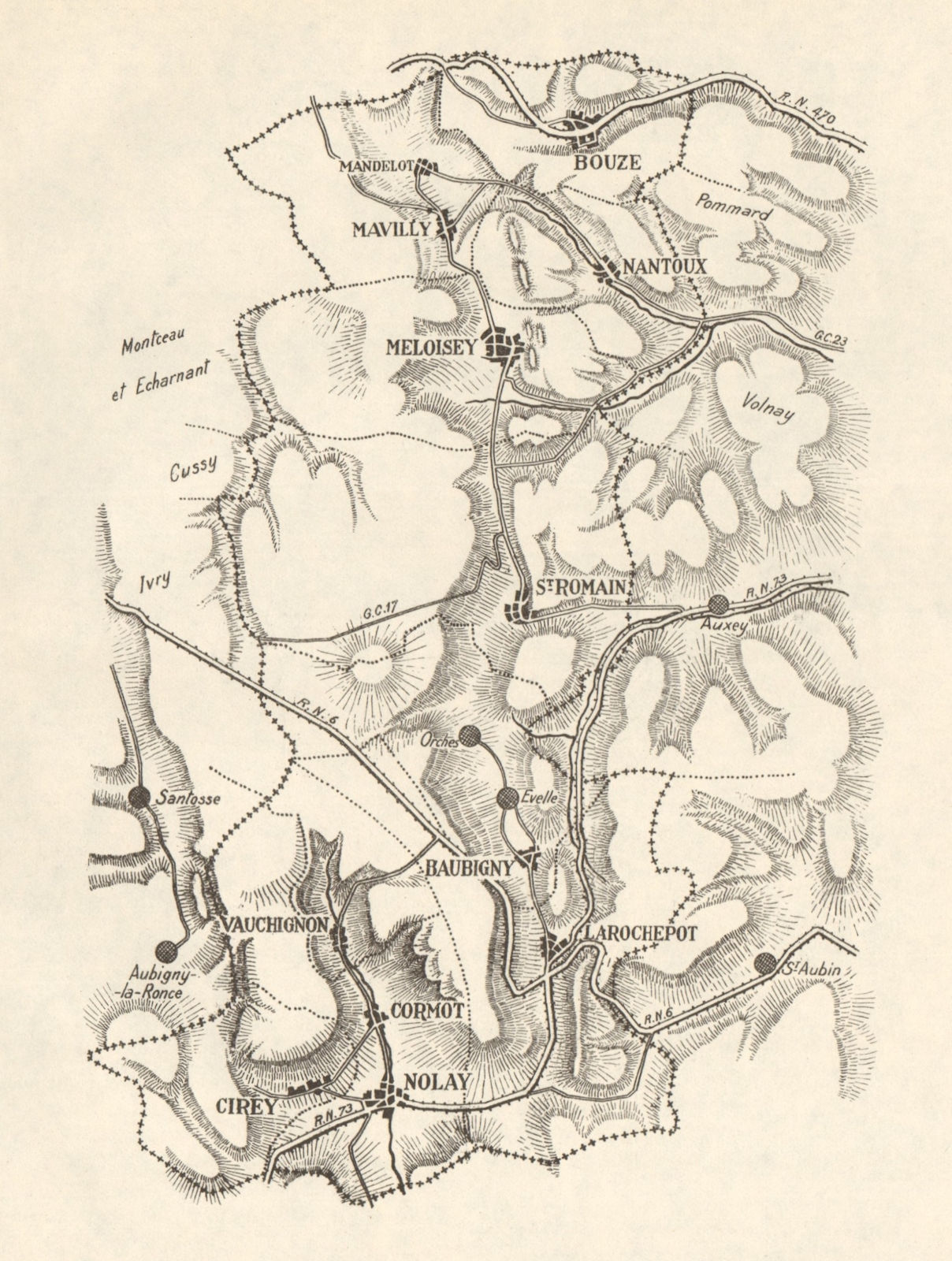 BURGUNDY BOURGOGNE VINEYARD MAP Arrière Hautes Côtes de Beaune RODIER 1948