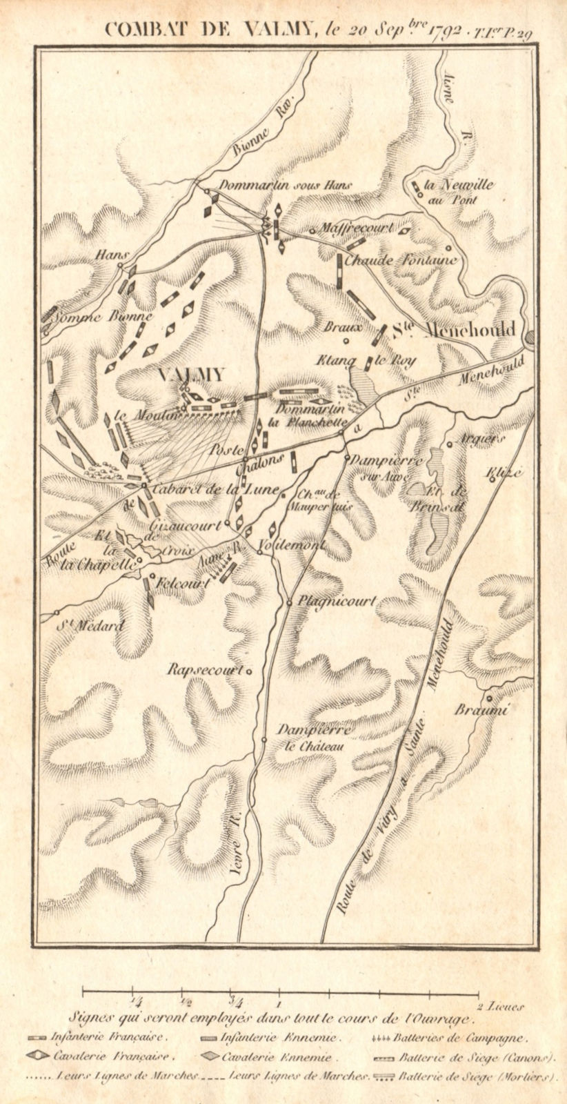 Battle of Valmy, 20 September 1792. War of the First Coalition. Marne 1817 map