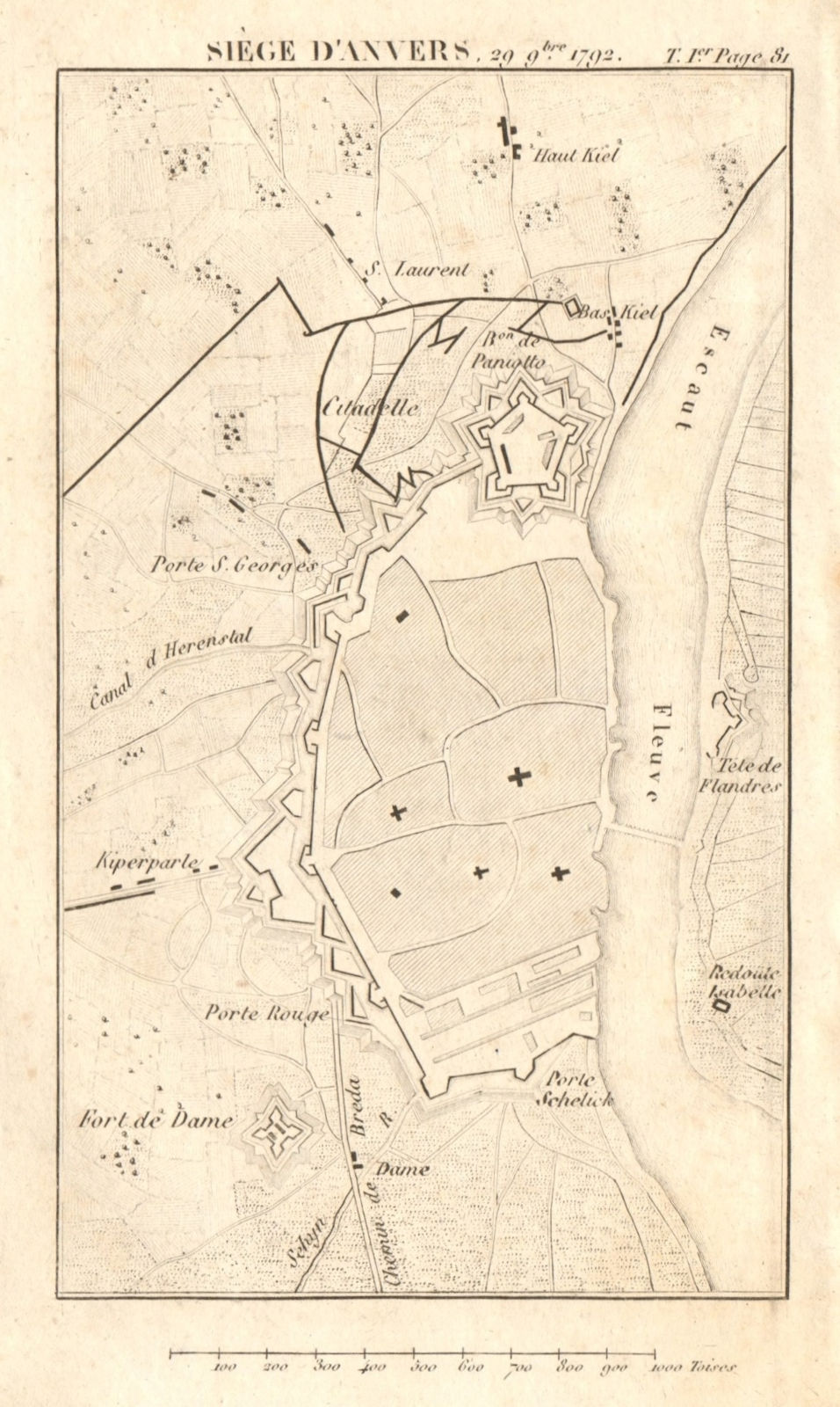 Associate Product Siege of Anvers 1792. War of the First Coalition. Belgium. Antwerp 1817 map