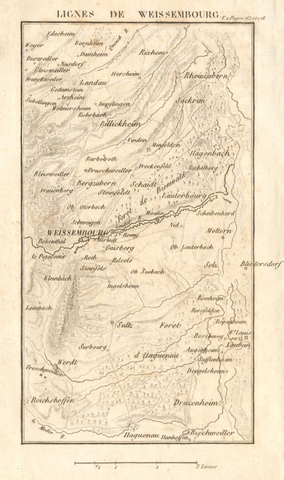 Associate Product Lines of Wissembourg 1793. War of First Coalition. Bas-Rhin 1817 old map