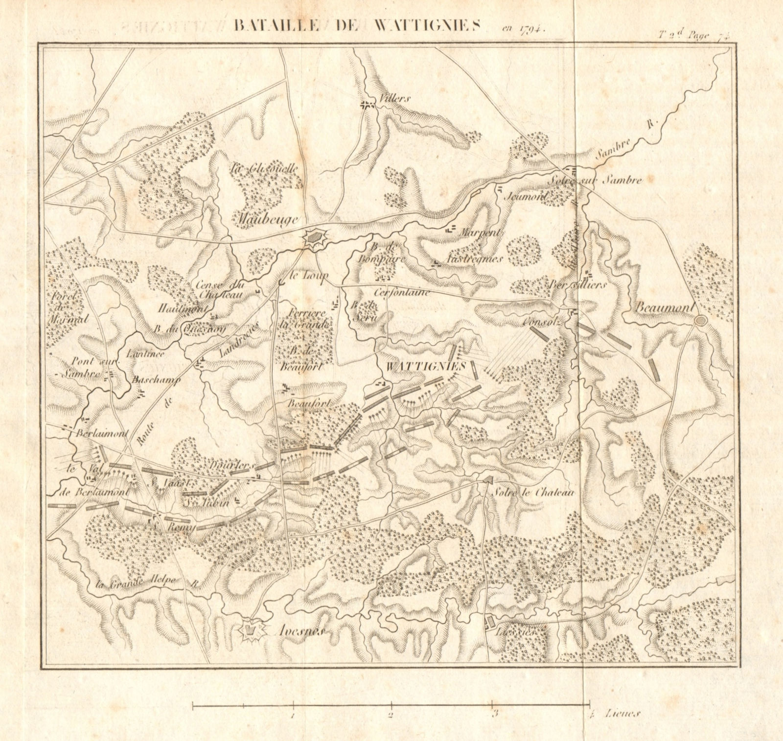 Associate Product Battle of Wattignies in 1794. War of the First Coalition. Nord 1817 old map