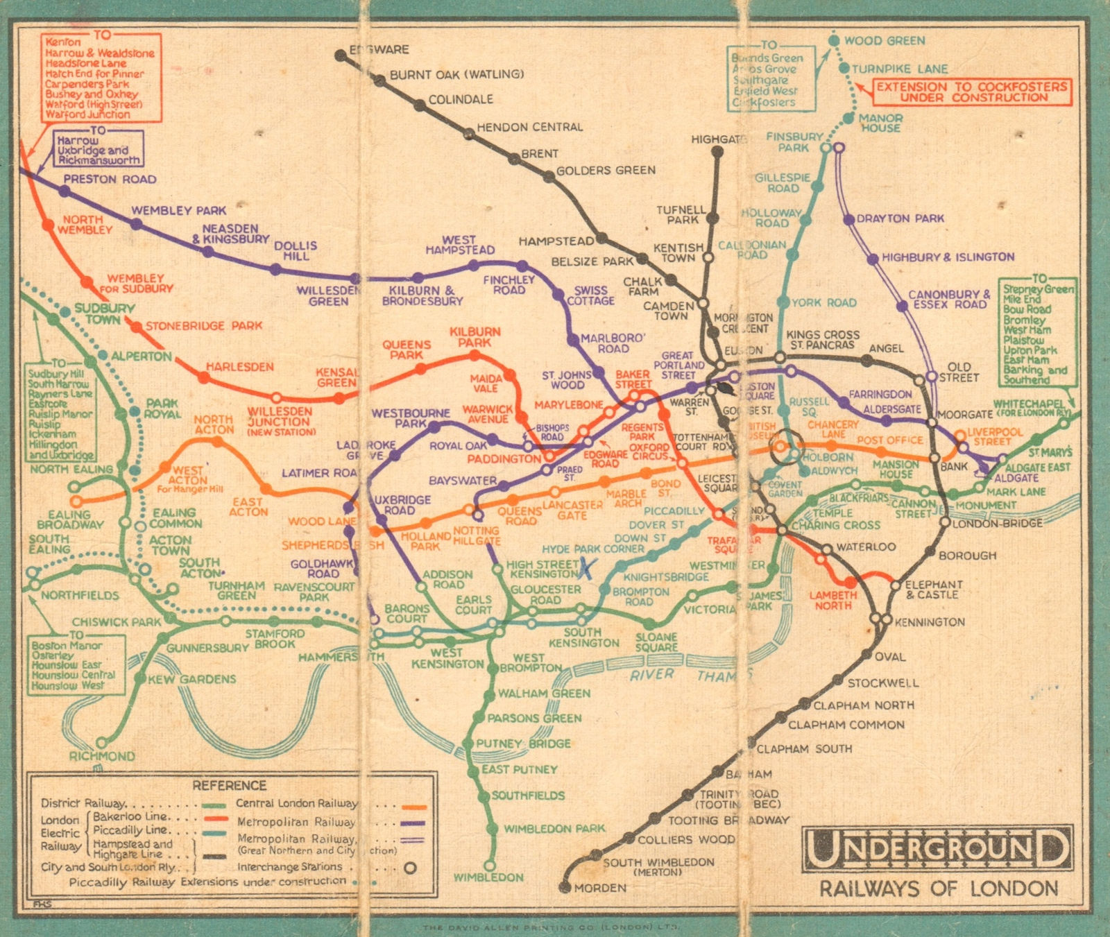 LONDON UNDERGROUND tube map plan diagram. Cockfosters extension. STINGEMORE 1931