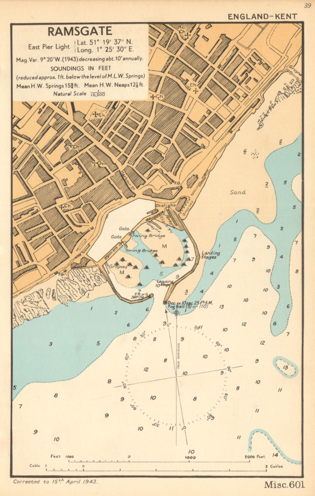 Ramsgate town plan & sea coast chart. Kent. ADMIRALTY 1943 old vintage map