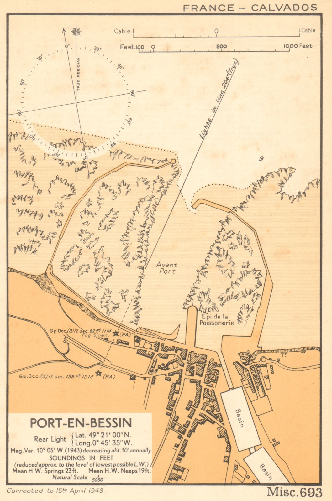 Associate Product Port-en-Bessin plan/sea coast chart D-Day planning map Gold beach ADMIRALTY 1943
