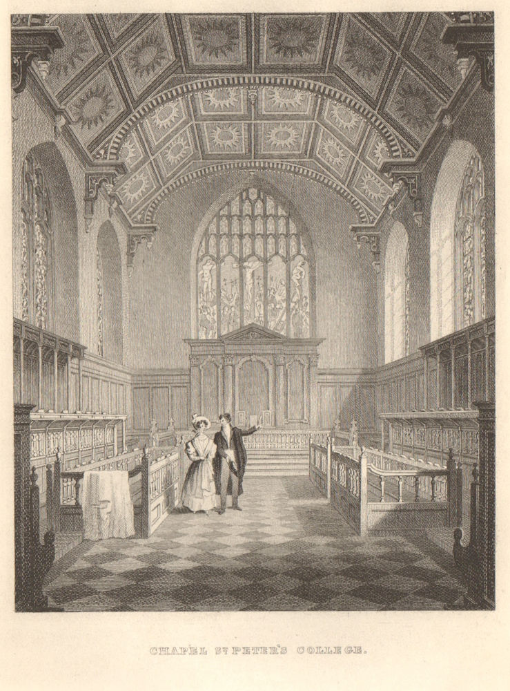 Chapel, St. Peter's College, Cambridge. LE KEUX 1841 old antique print picture