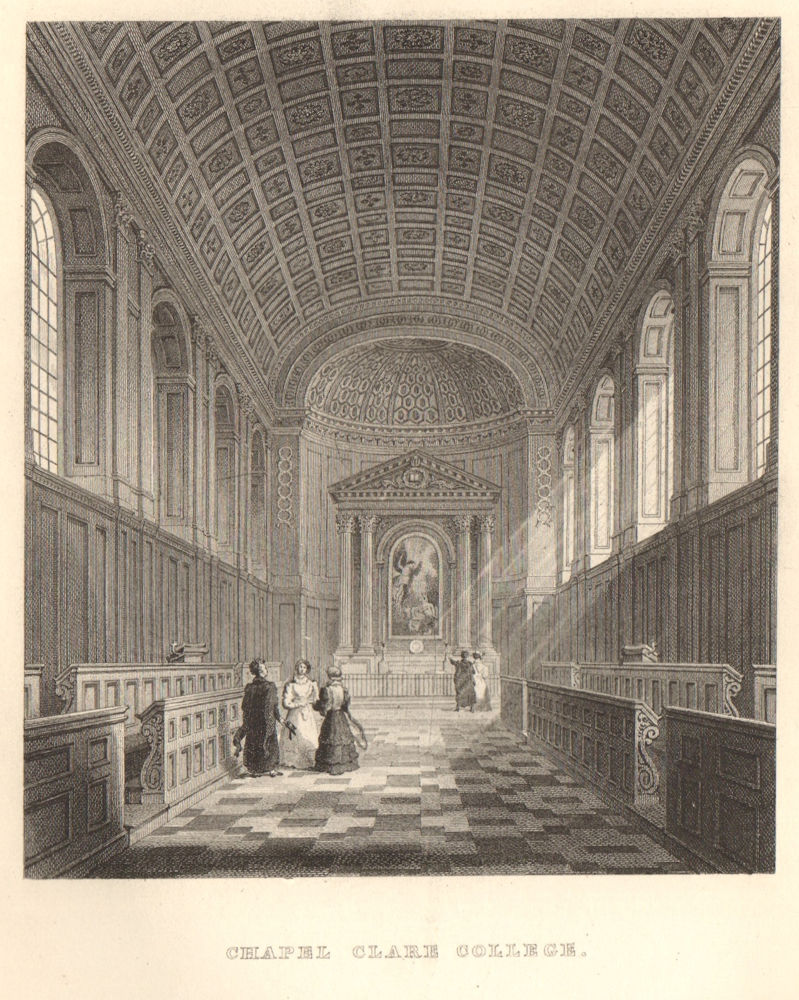 Clare College chapel, Cambridge. LE KEUX 1841 old antique print picture