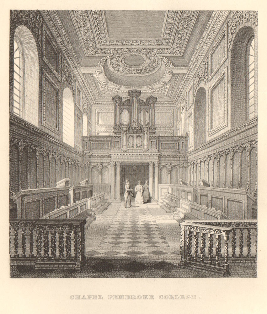 Pembroke College chapel, Cambridge. LE KEUX 1841 old antique print picture