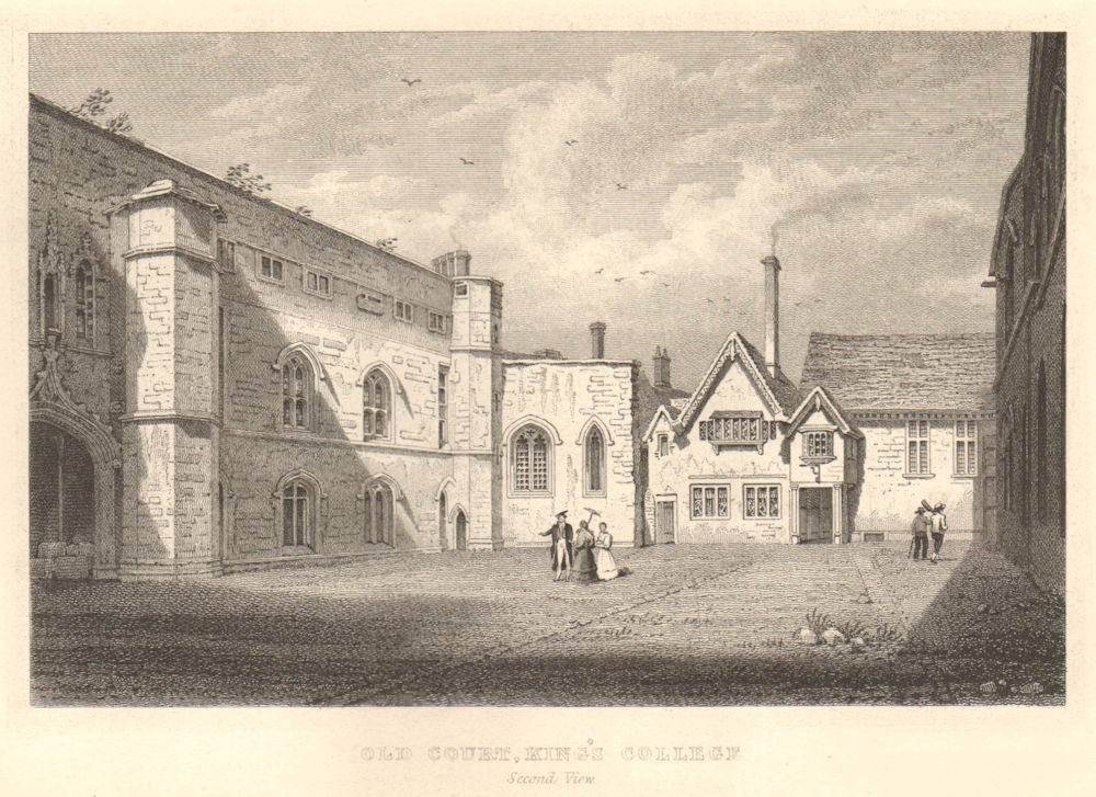 Old Court, King's College - second view, Cambridge. LE KEUX 1841 print