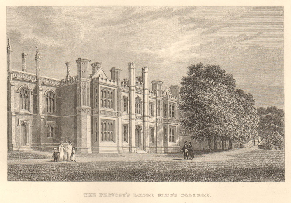 The Provost's Lodge, King's College, Cambridge. LE KEUX 1841 old antique print